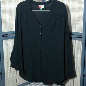 Fervour Black Diaphanous Henley Blouse 2X